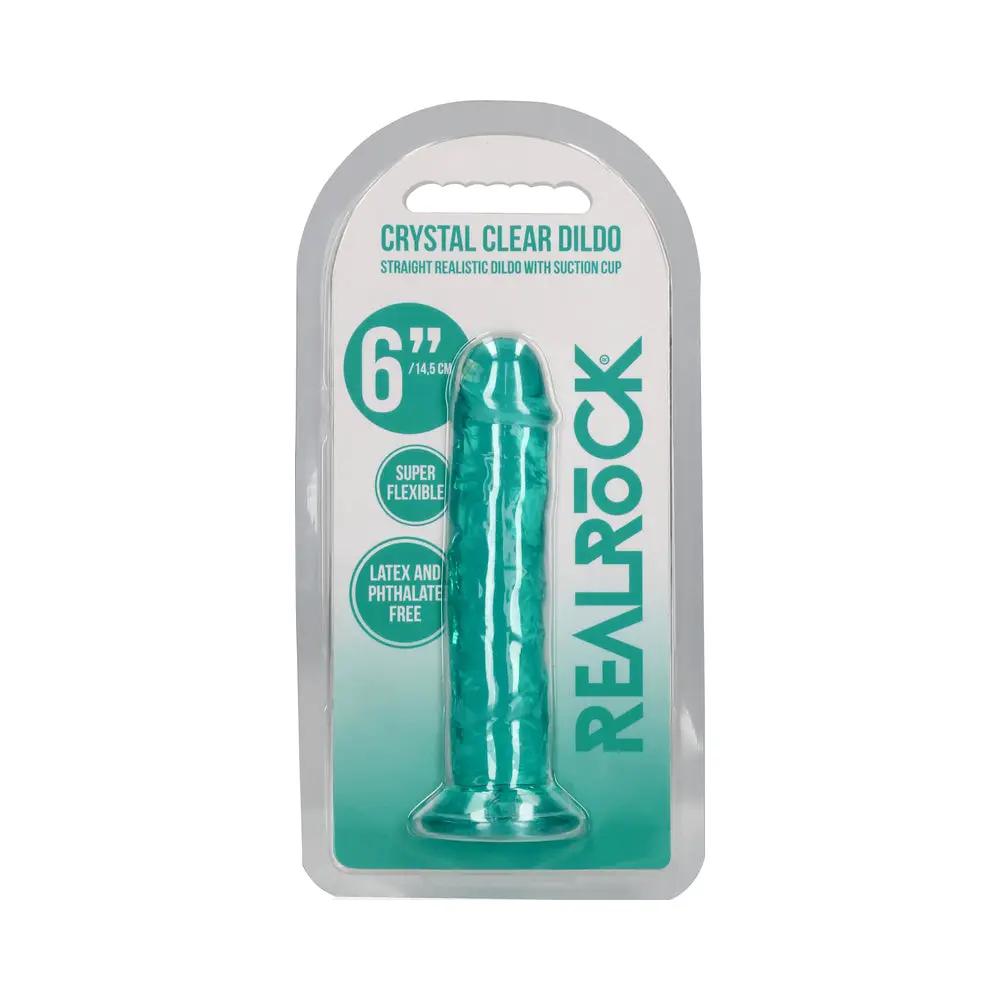 RealRock Crystal Clear Straight 6 in. Dildo Without Balls Turquoise by Shots