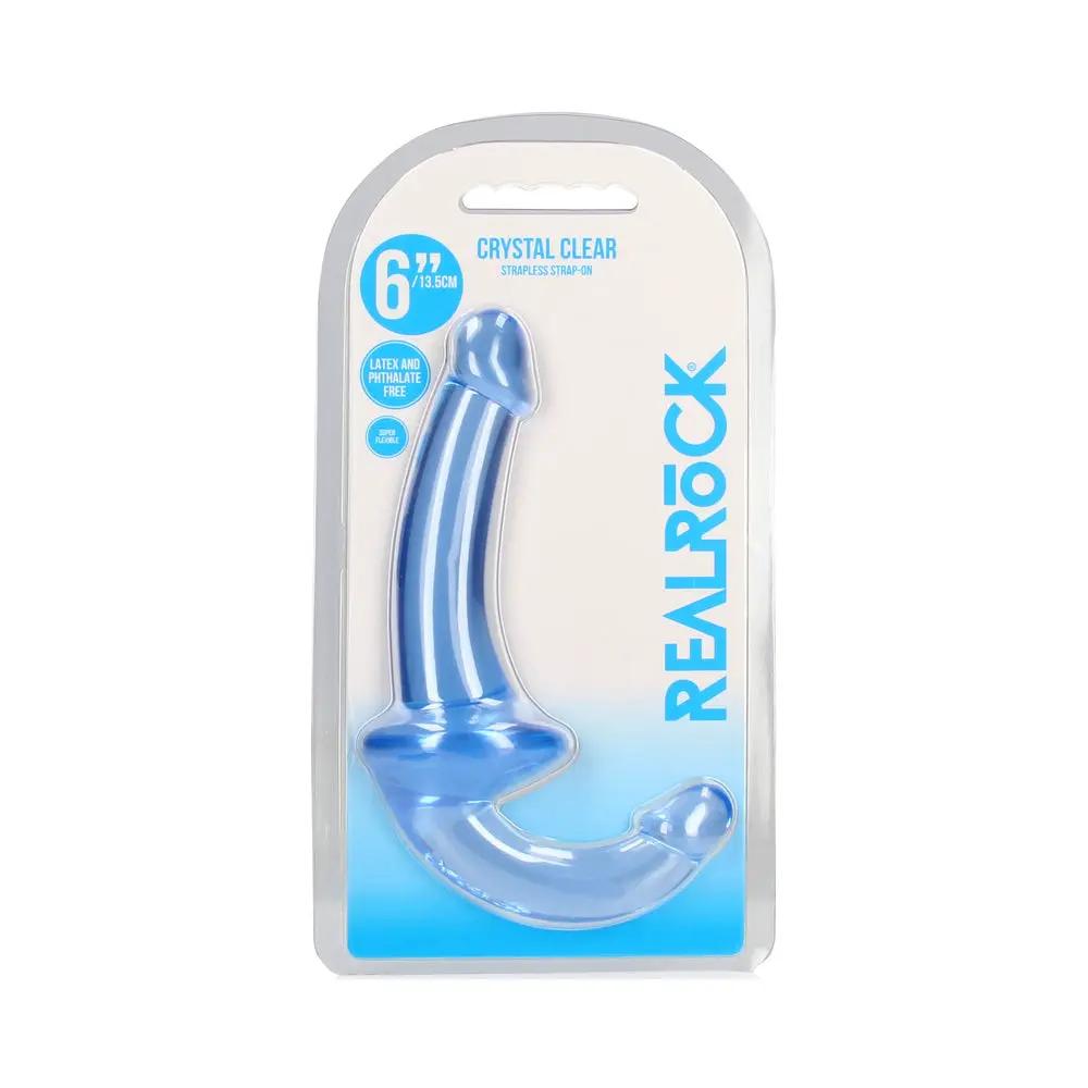 RealRock Crystal Clear 6 in. Strapless Strap-On Dildo Blue by Shots