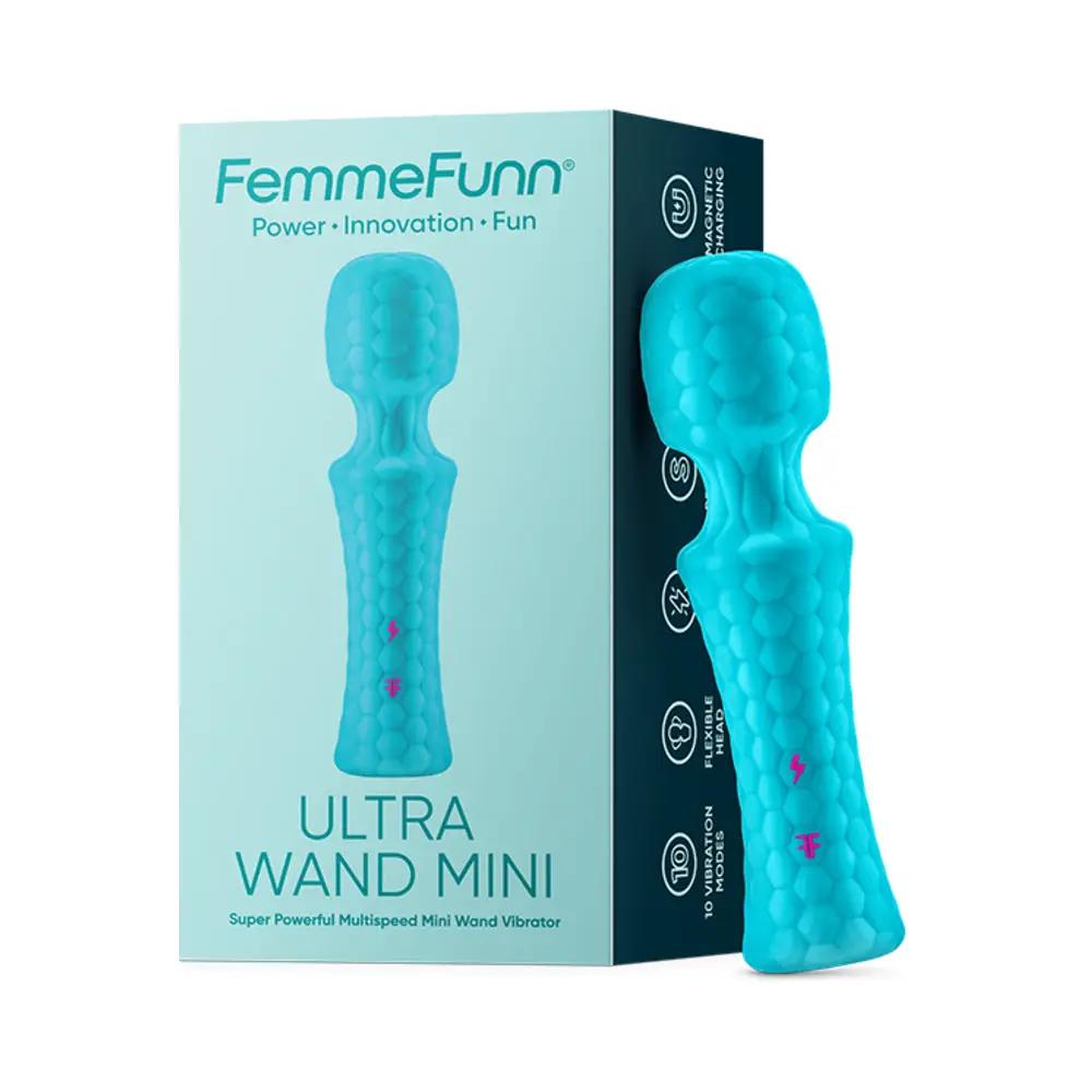 FemmeFunn Ultra Wand Mini Rechargeable Flexible Textured Silicone Vibrator Turquoise by FemmeFunn