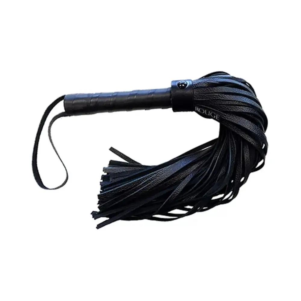 Rouge Long Leather Flogger Black with Black Accessories by Rouge Garments