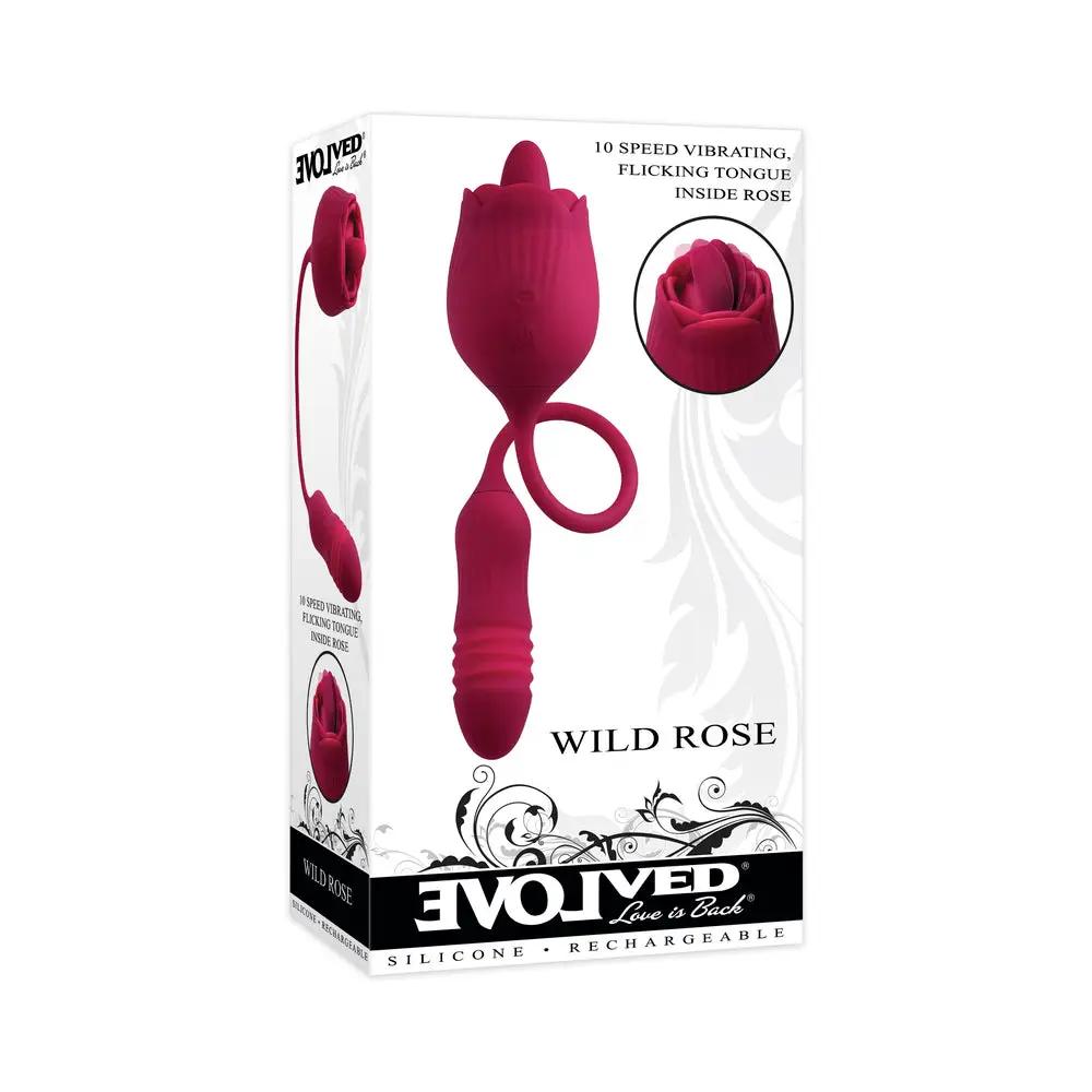 Evolved Wild Rose Rechargeable Dual-Ended Silicone Thrusting Egg & Flicking Tongue Vibrator Red by Evolved