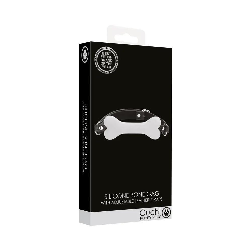 Ouch! Puppy Play Silicone Bone Gag White by Shots