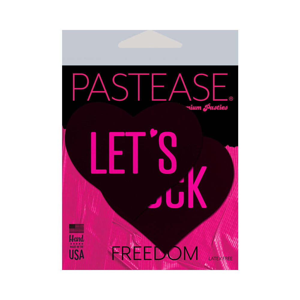 Pastease Love: Let's Fuck Black Heart on Neon Pink Base Nipple Pasties by Pastease