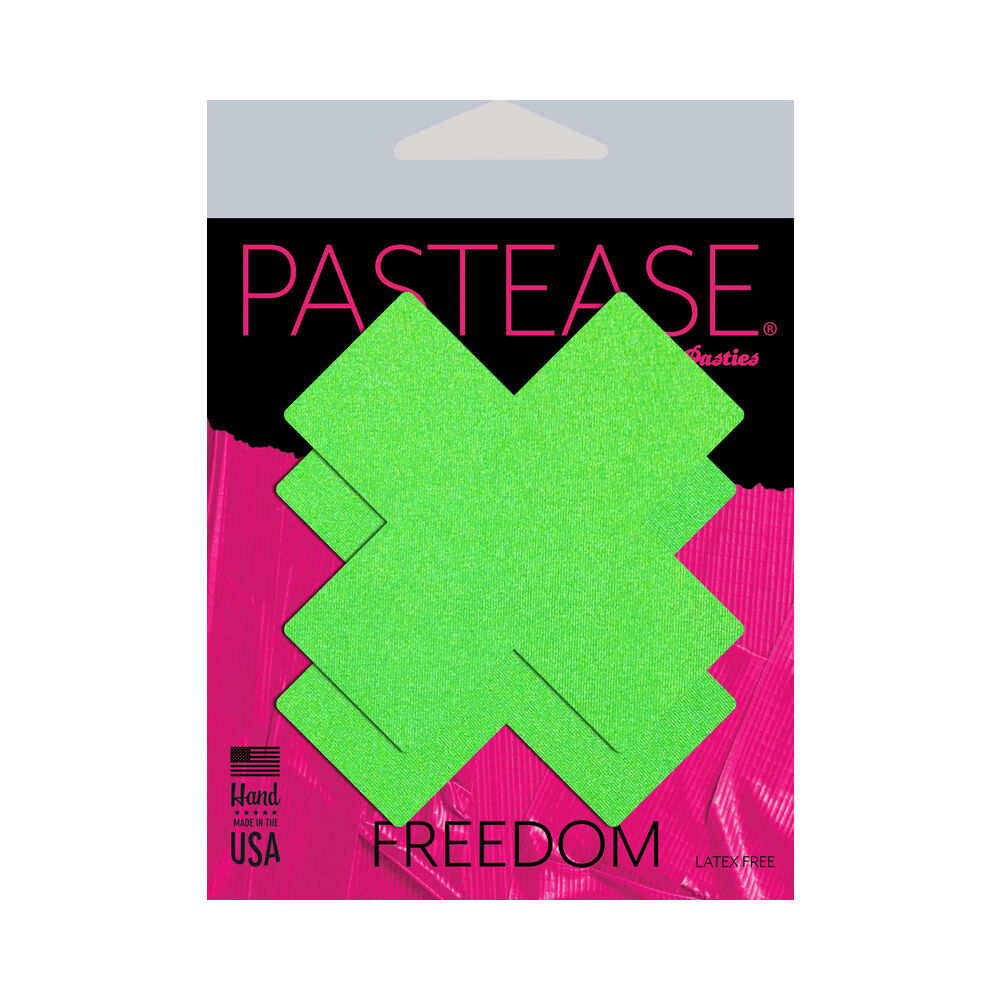 Pastease Plus X: Neon Green Day-Glow Lycra Cross Nipple Pasties by Pastease