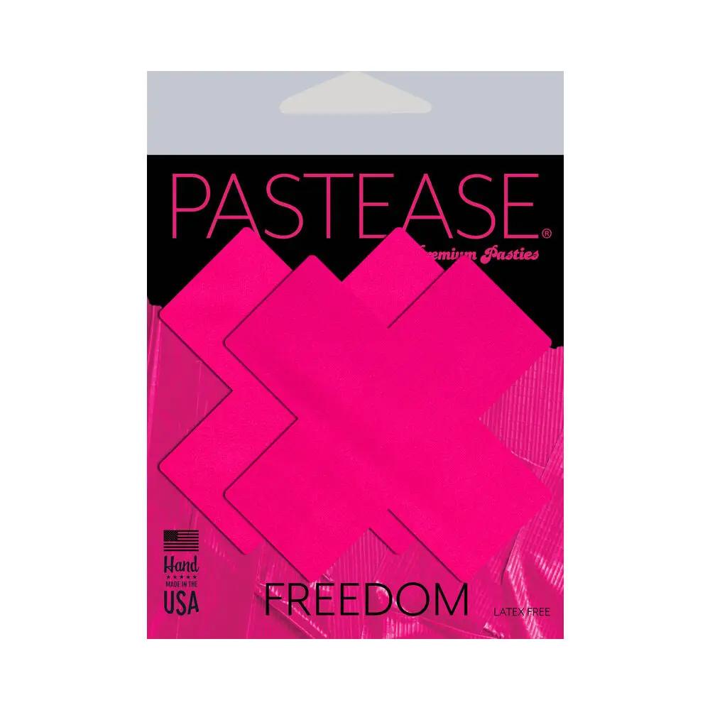 Pastease Plus X: Neon Pink Day-Glow Lycra Cross Nipple Pasties by Pastease