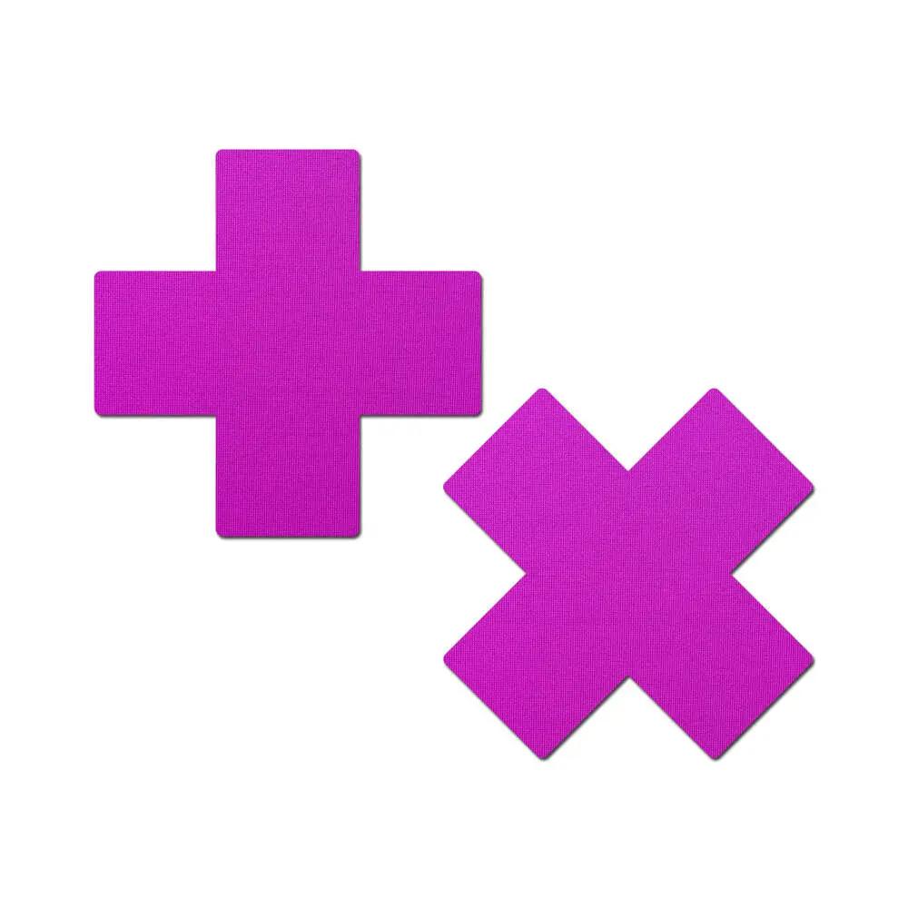 Pastease Plus X: Neon Purple Cross Nipple Pasties by Pastease