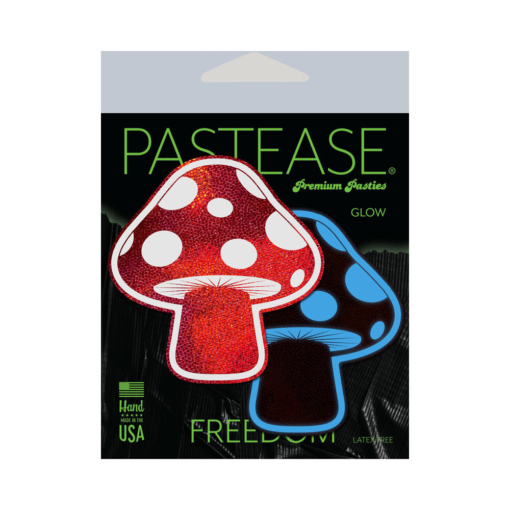 Pastease Mushroom: Shiny Red & White Glow-in-the-Dark Shroom Nipple Pasties by Pastease