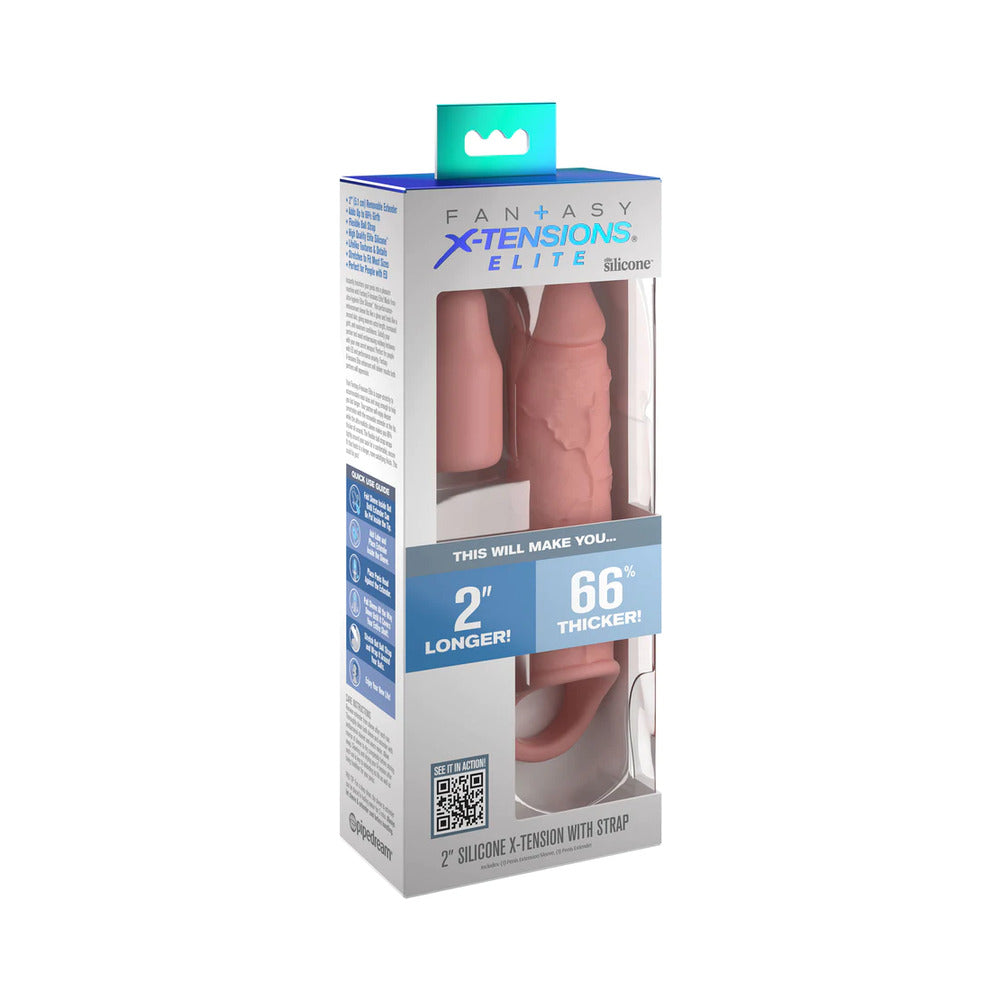 Fantasy X-tensions Elite 6 in. Silicone Extension with Strap & 2 in. Extender Beige by Pipedream