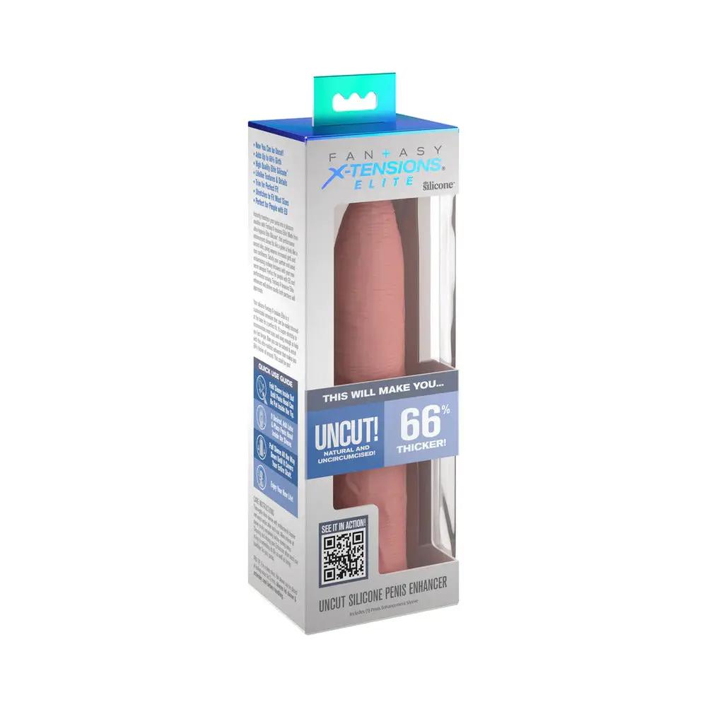 Fantasy X-tensions Elite Uncut 7 in. Open-Ended Silicone Enhancement Sleeve Beige by Pipedream