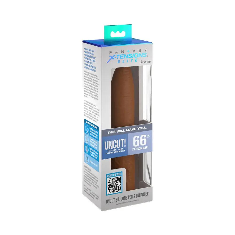 Fantasy X-tensions Elite Uncut 7 in. Open-Ended Silicone Enhancement Sleeve Tan by Pipedream
