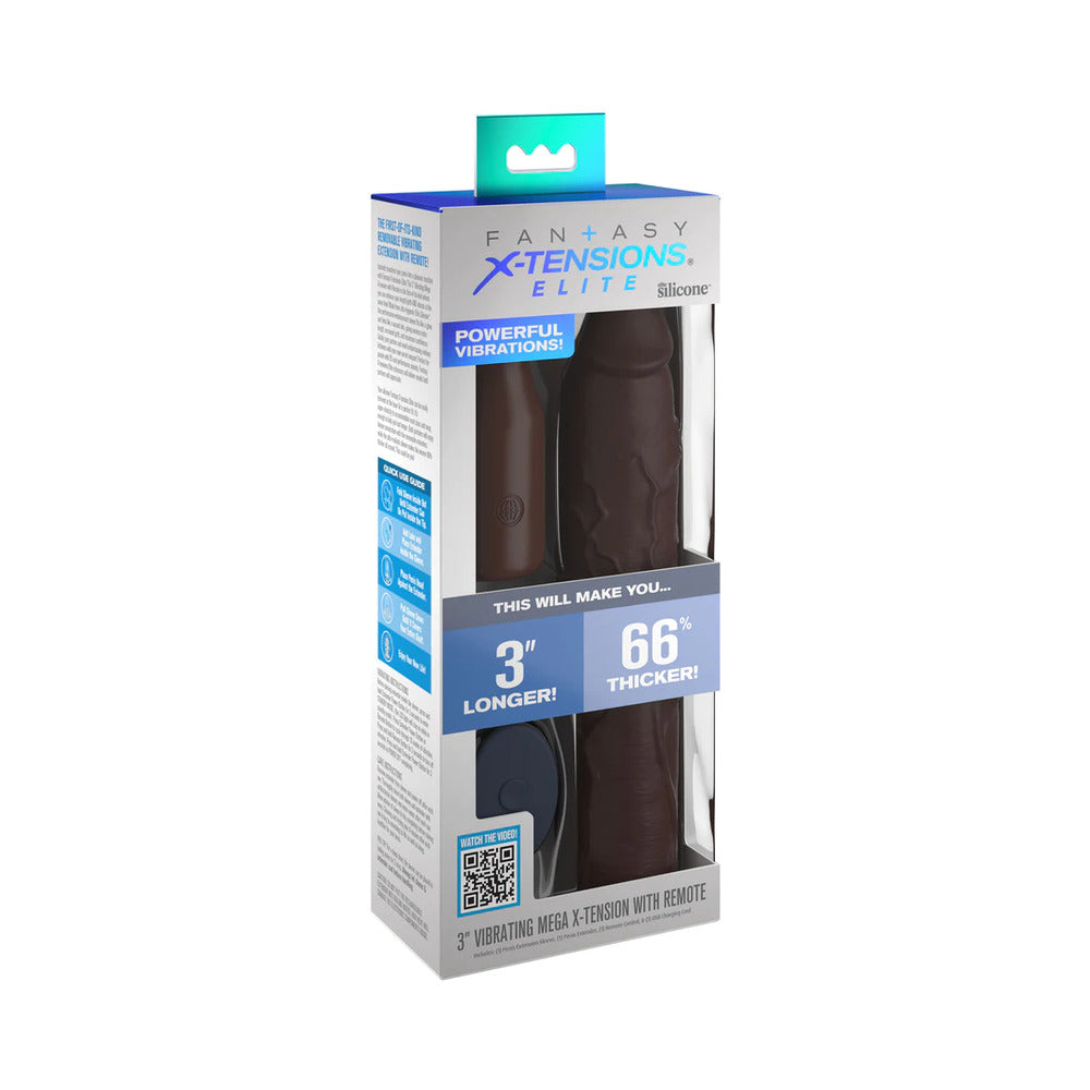 Fantasy X-tensions Elite 9 in. Silicone Mega Extension Sleeve 3 in. Vibrating Brown by Pipedream