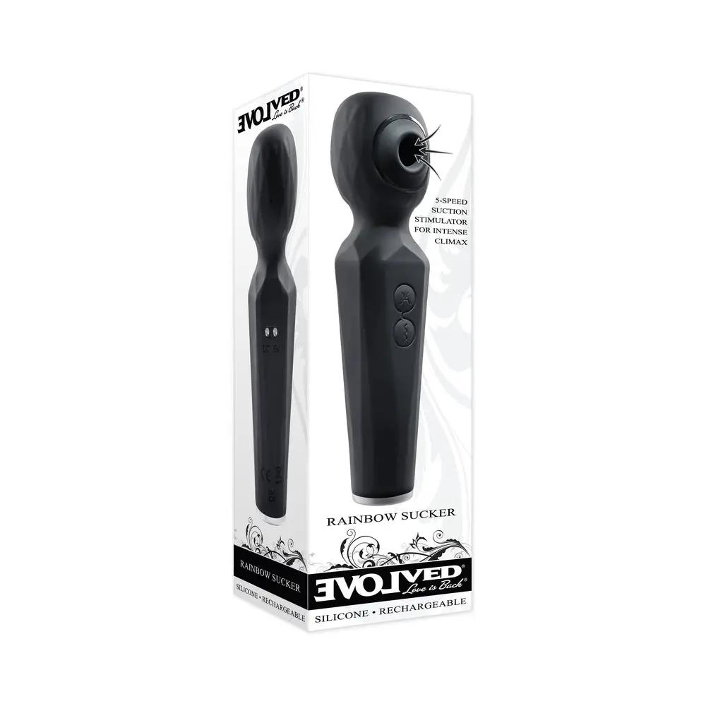 Evolved Rainbow Sucker Light-Up Rechargeable Dual-Function Silicone Suction Wand Vibrator Black by Evolved