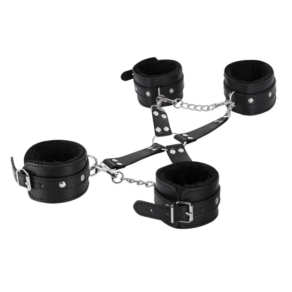 Male Power Leather All 4's Fuzzy Cuff Set Black by Male Power