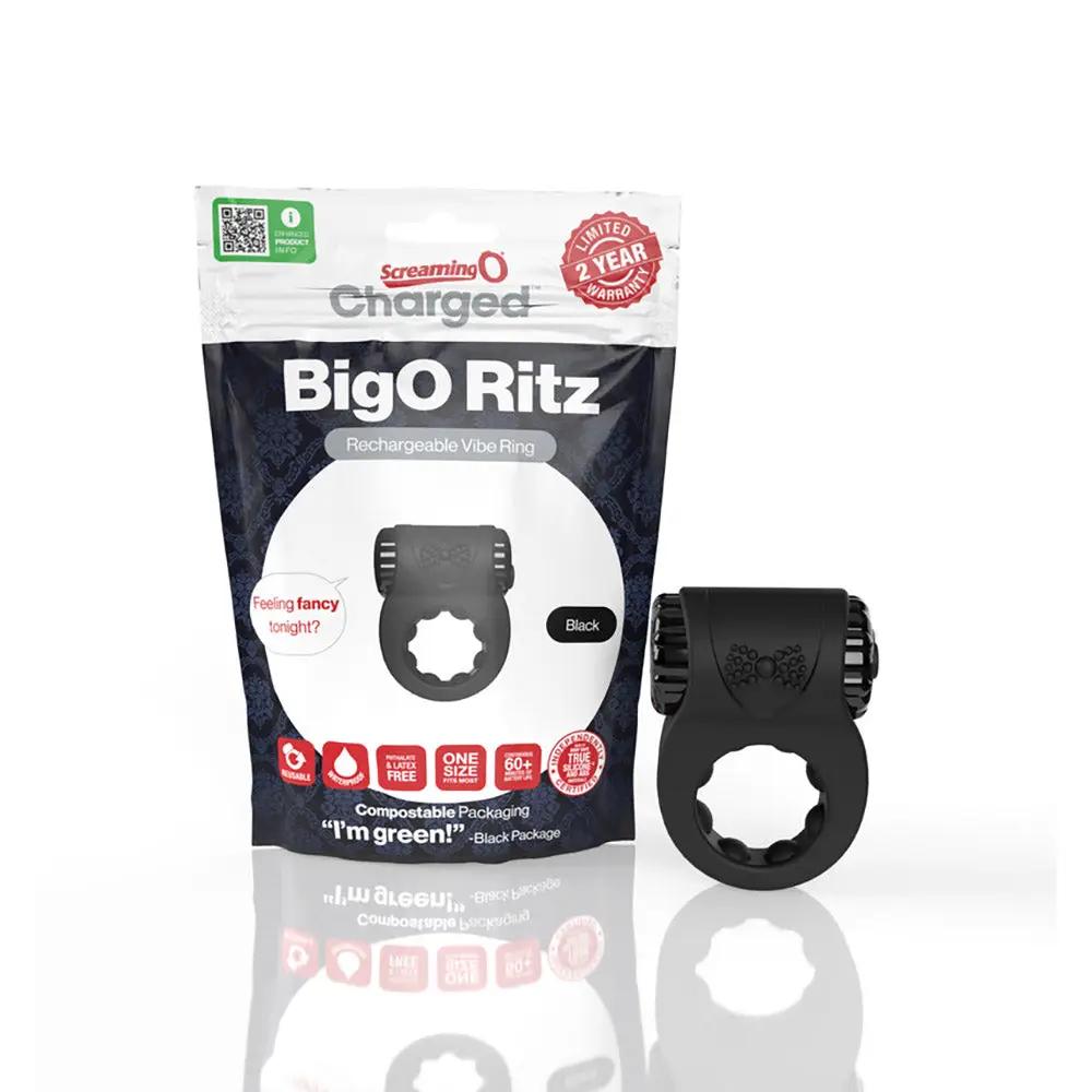 Screaming O Charged Big O Ritz Rechargeable Vibrating Silicone Cockring Black by Screaming O
