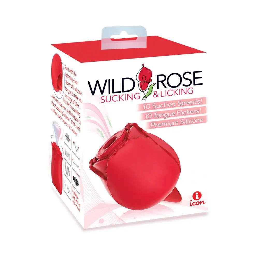 Wild Rose and Tongue Sucking and Licking Vibrator Red by Icon Brands