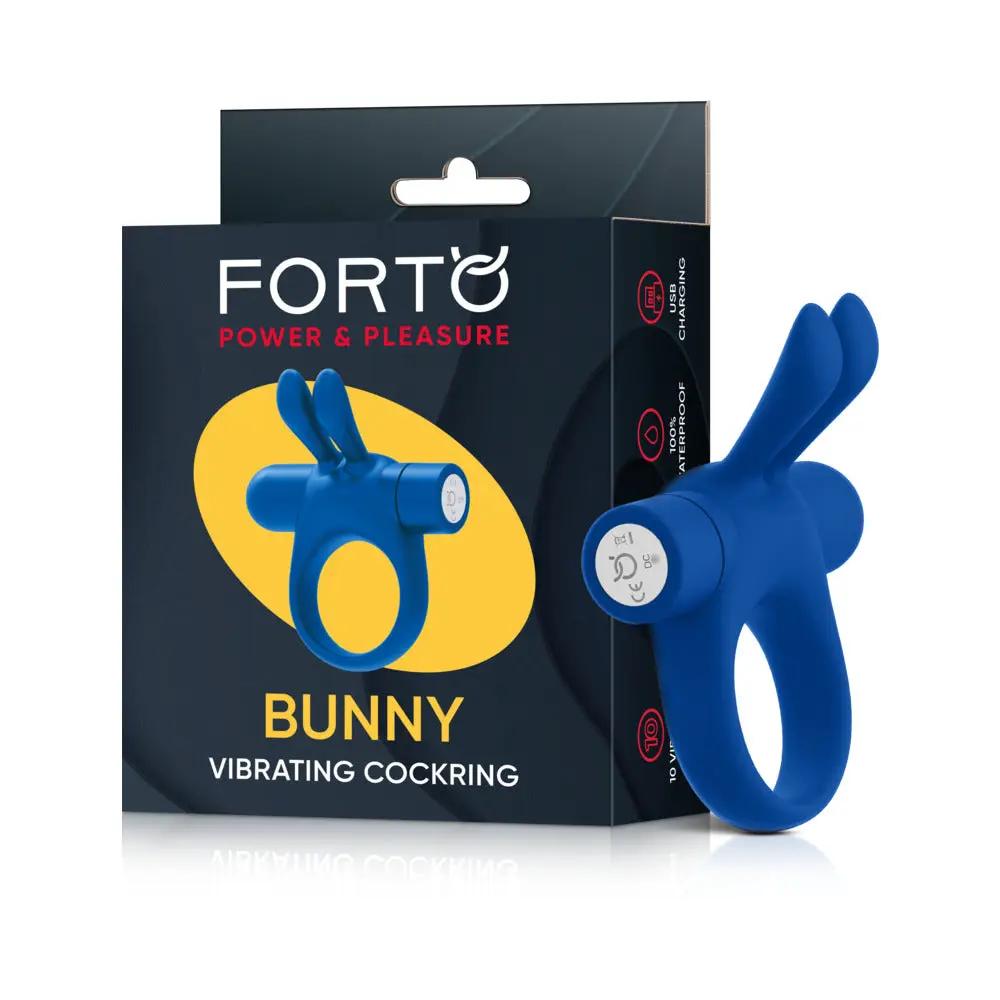 Forto Bunny Rechargeable Silicone Vibrating Cockring with Stimulating Ears Blue by Forto