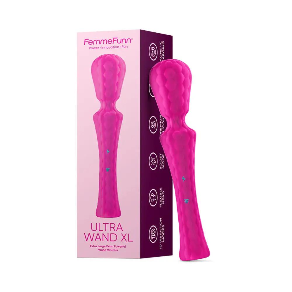FemmeFunn Ultra Wand XL Rechargeable Flexible Textured Silicone Vibrator Pink by FemmeFunn