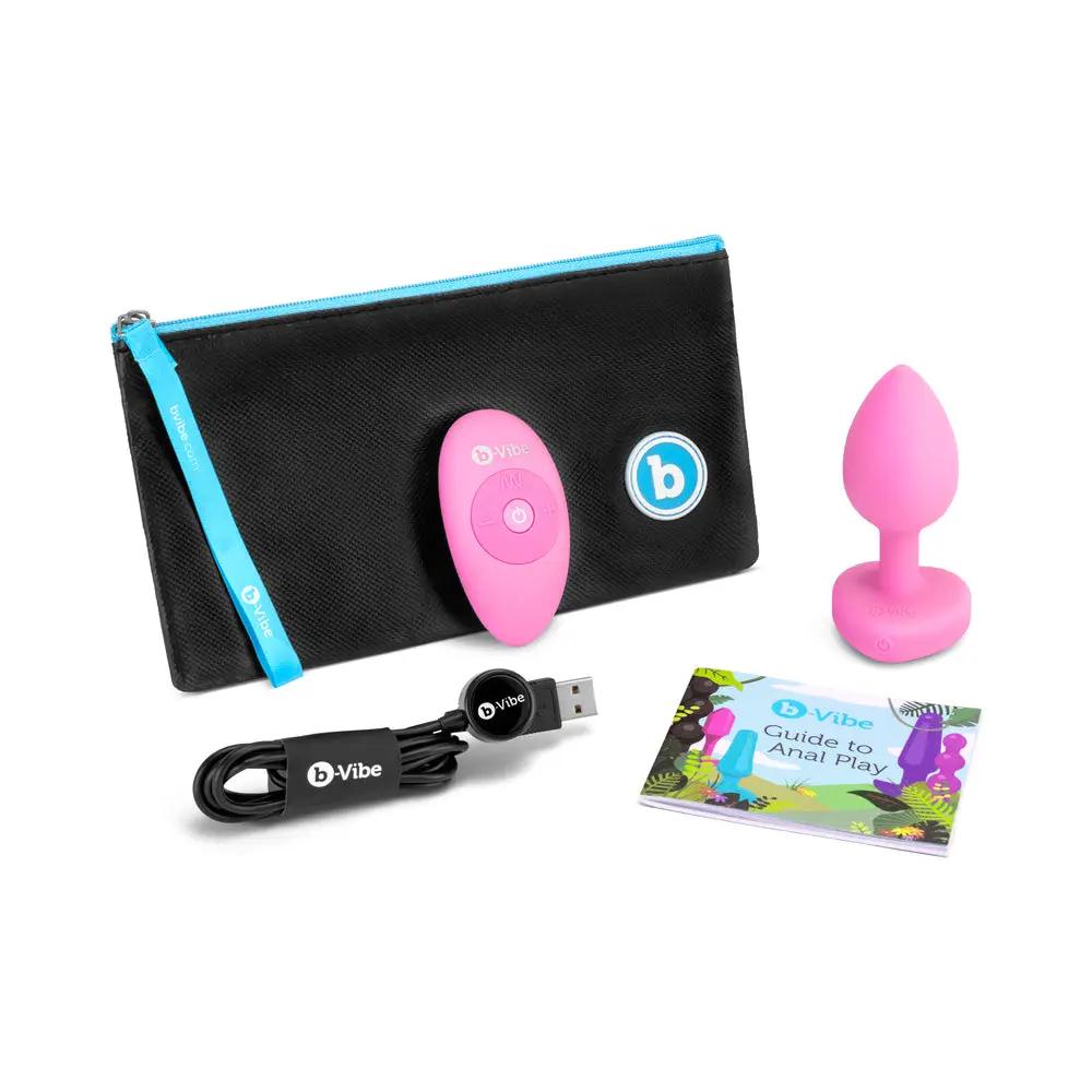 b-Vibe Vibrating Heart Anal Plug with Heart-Shaped Jewel Base Small/Medium Pink by b-Vibe