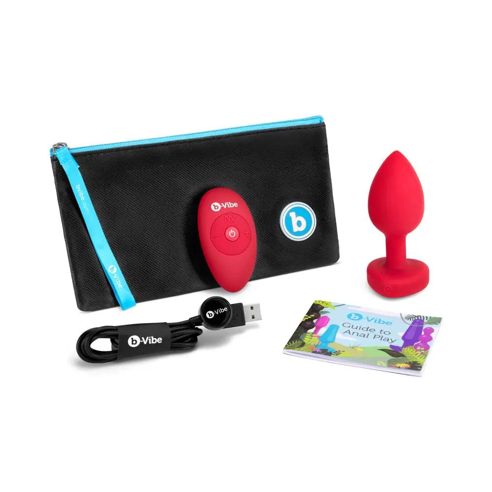 b-Vibe Vibrating Heart Anal Plug with Heart-Shaped Jewel Base Medium/Large Red by b-Vibe