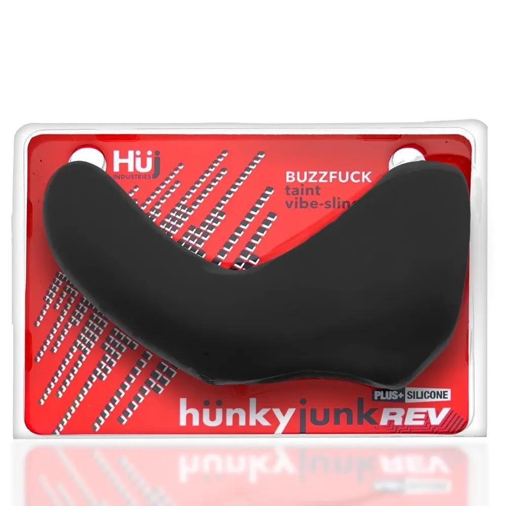 Hunkyjunk Buzzfuck Cock & Ball Sling with Taint Vibrator Tar Ice by Oxballs