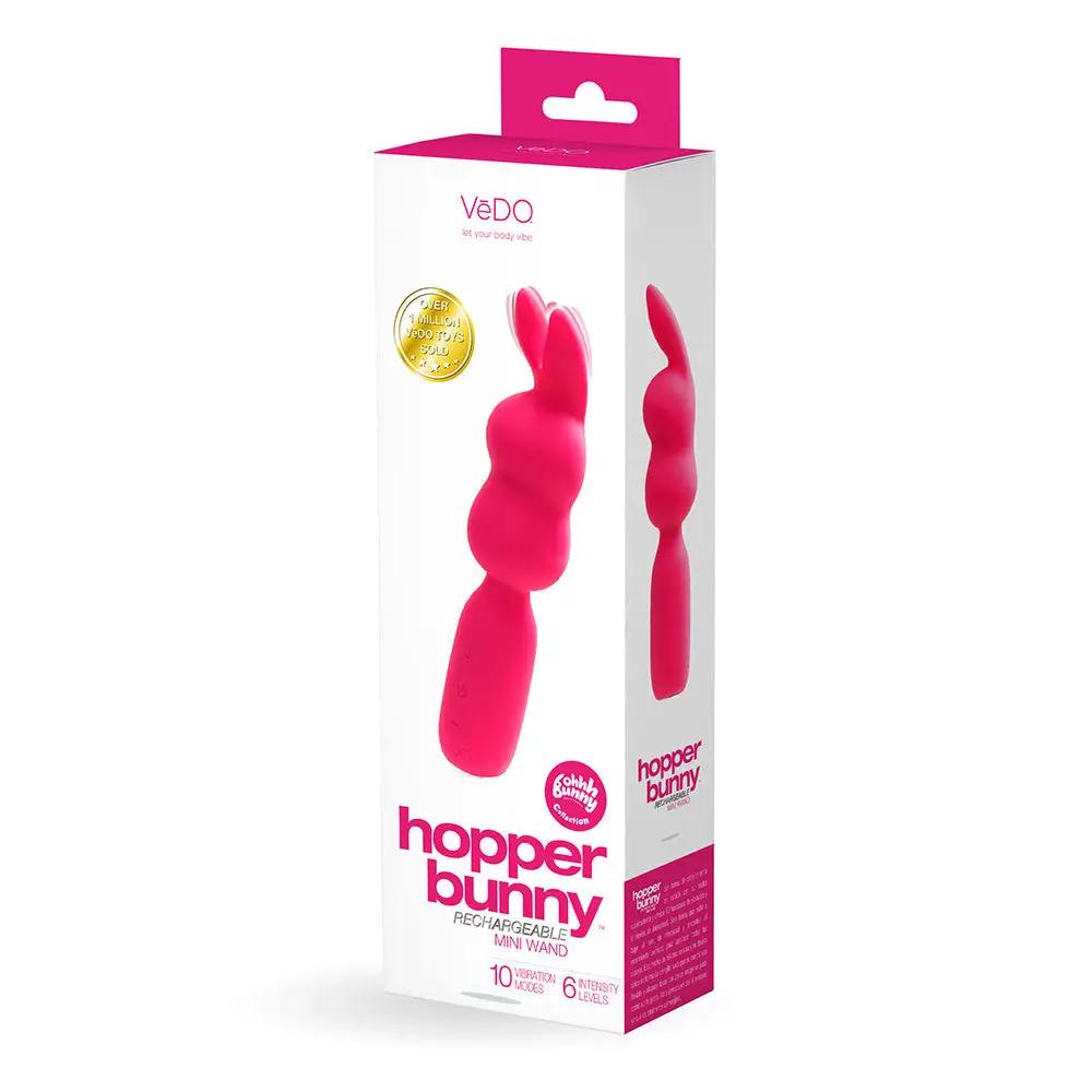 VeDO Hopper Bunny Rechargeable Silicone Mini Wand Vibrator Pink by VeDO