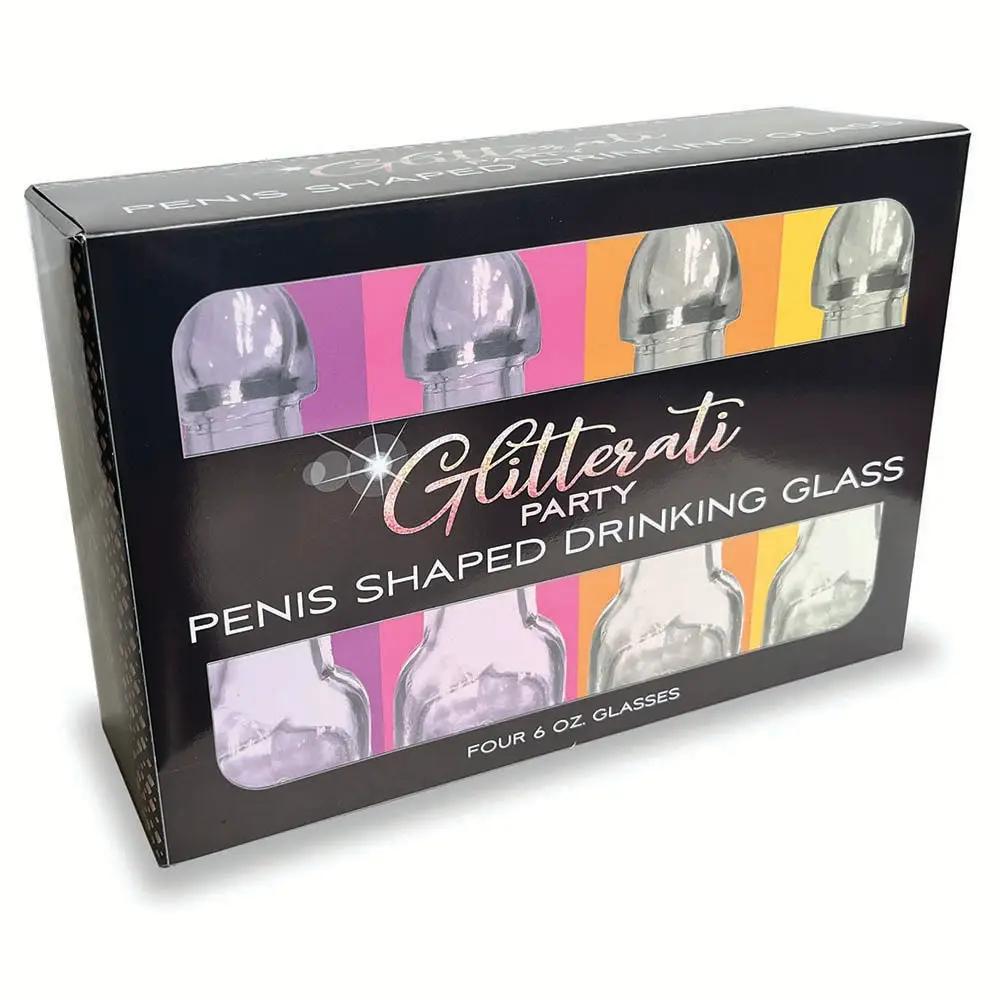 Glitterati Party 6 oz. Penis Shaped Drinking Glass 4-Pack by Little Genie