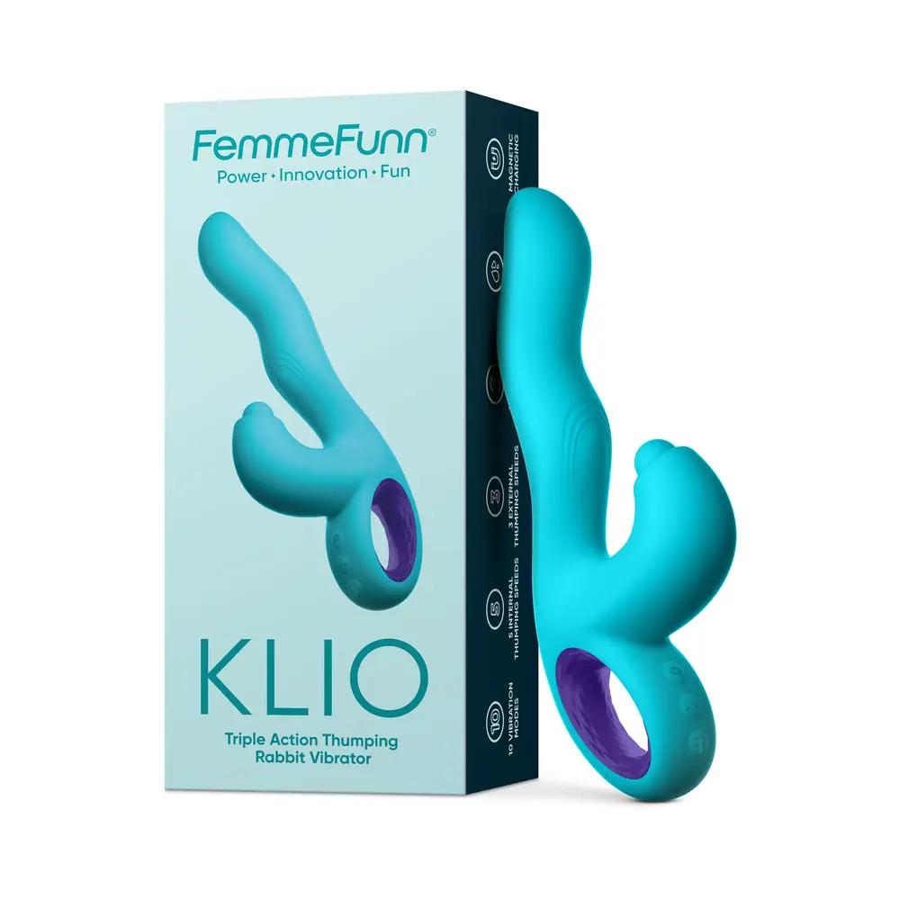 FemmeFunn Klio Rechargeable Silicone Triple Action Thumping Rabbit Vibrator Turquoise by FemmeFunn