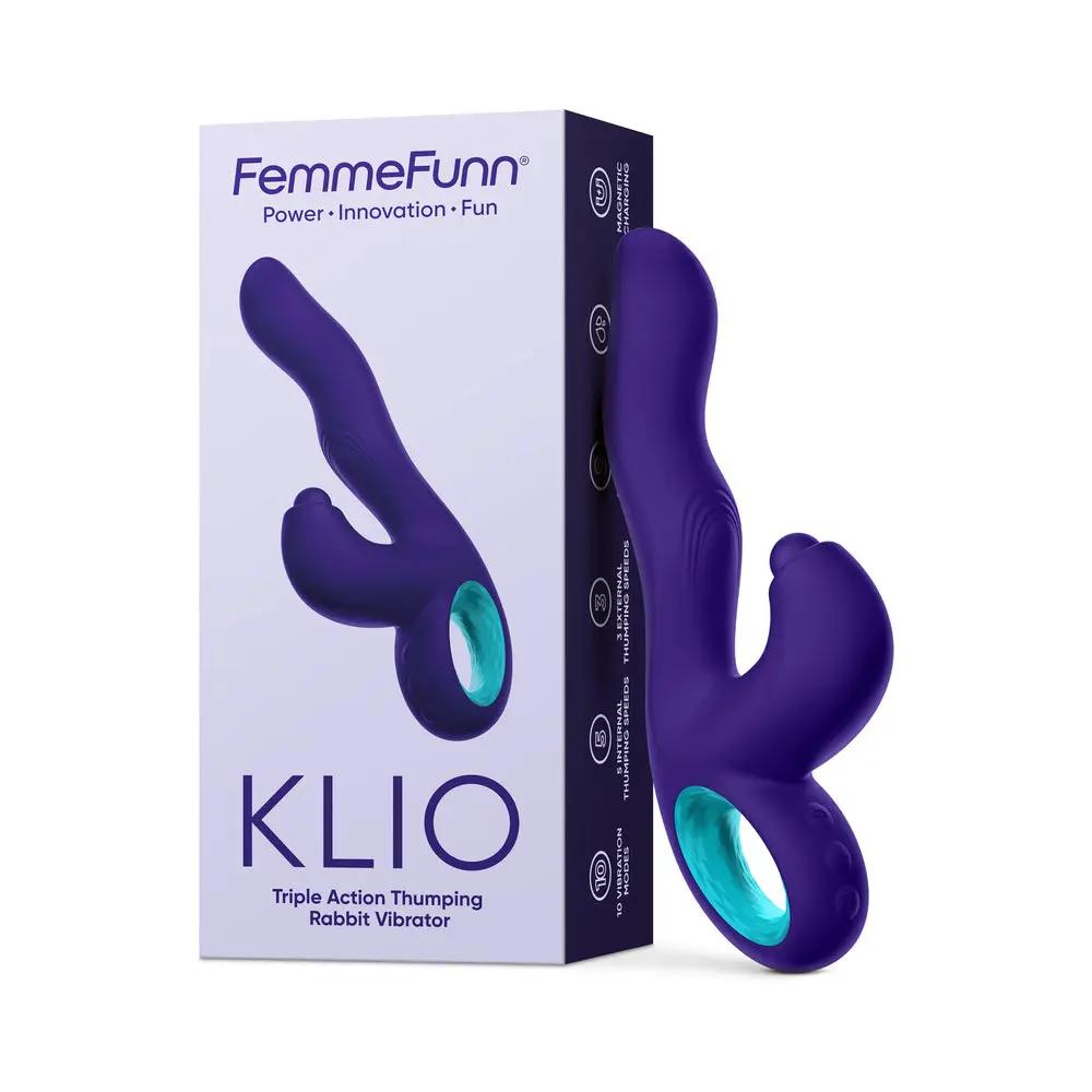 FemmeFunn Klio Rechargeable Silicone Triple Action Thumping Rabbit Vibrator Dark Purple by FemmeFunn