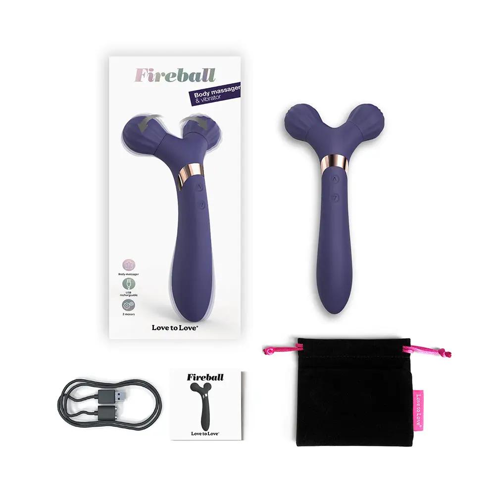 Love to Love Fireball Rechargeable Dual Ended Silicone Body Massager & Vibrator Midnight Indigo by Lovely Planet