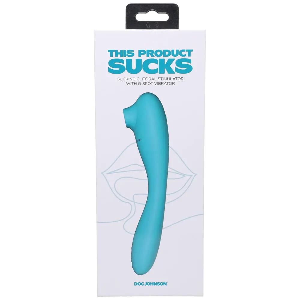 This Product Sucks Rechargeable Bendable Dual Ended Silicone Sucking Clitoral Stimulator & G-Spot Vibrator Teal by Doc Johnson