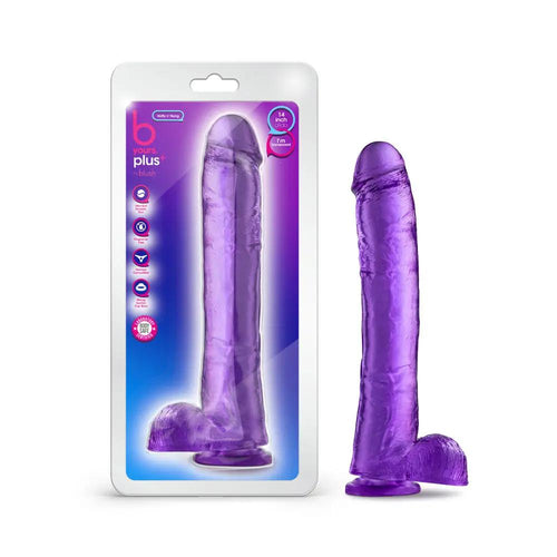 B Yours Plus Hefty n' Hung 14 in. Dildo with Balls Purple by Blush