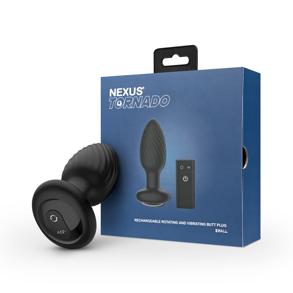 Nexus Tornado Rechargeable Remote-Controlled Rotating & Vibrating Textured Silicone Anal Plug Black by Nexus