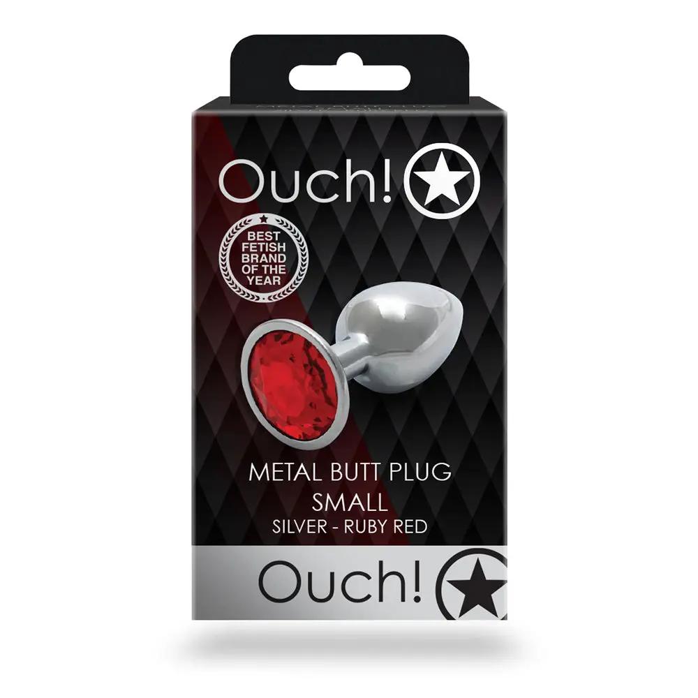Ouch! Round Gem Butt Plug Small Silver/Ruby Red by Shots