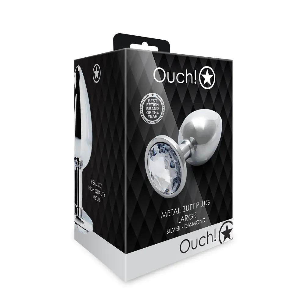 Ouch! Round Gem Butt Plug Large Silver/Diamond by Shots