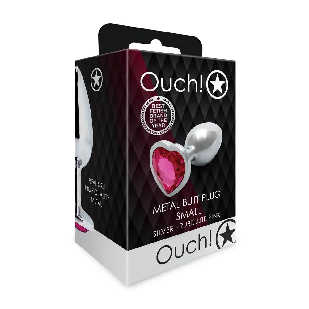 Ouch! Heart Gem Butt Plug Small Silver/Rubellite Pink by Shots