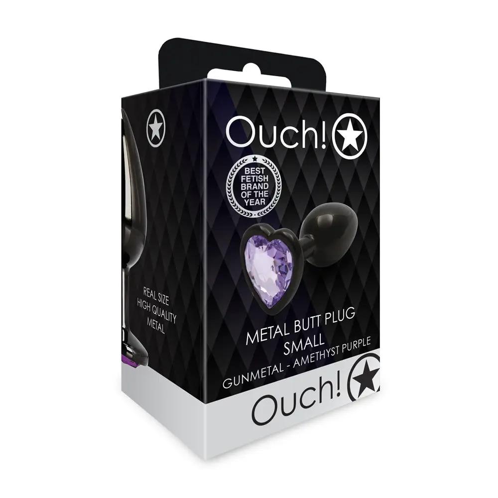 Ouch! Heart Gem Butt Plug Small Gunmetal/Amethyst by Shots
