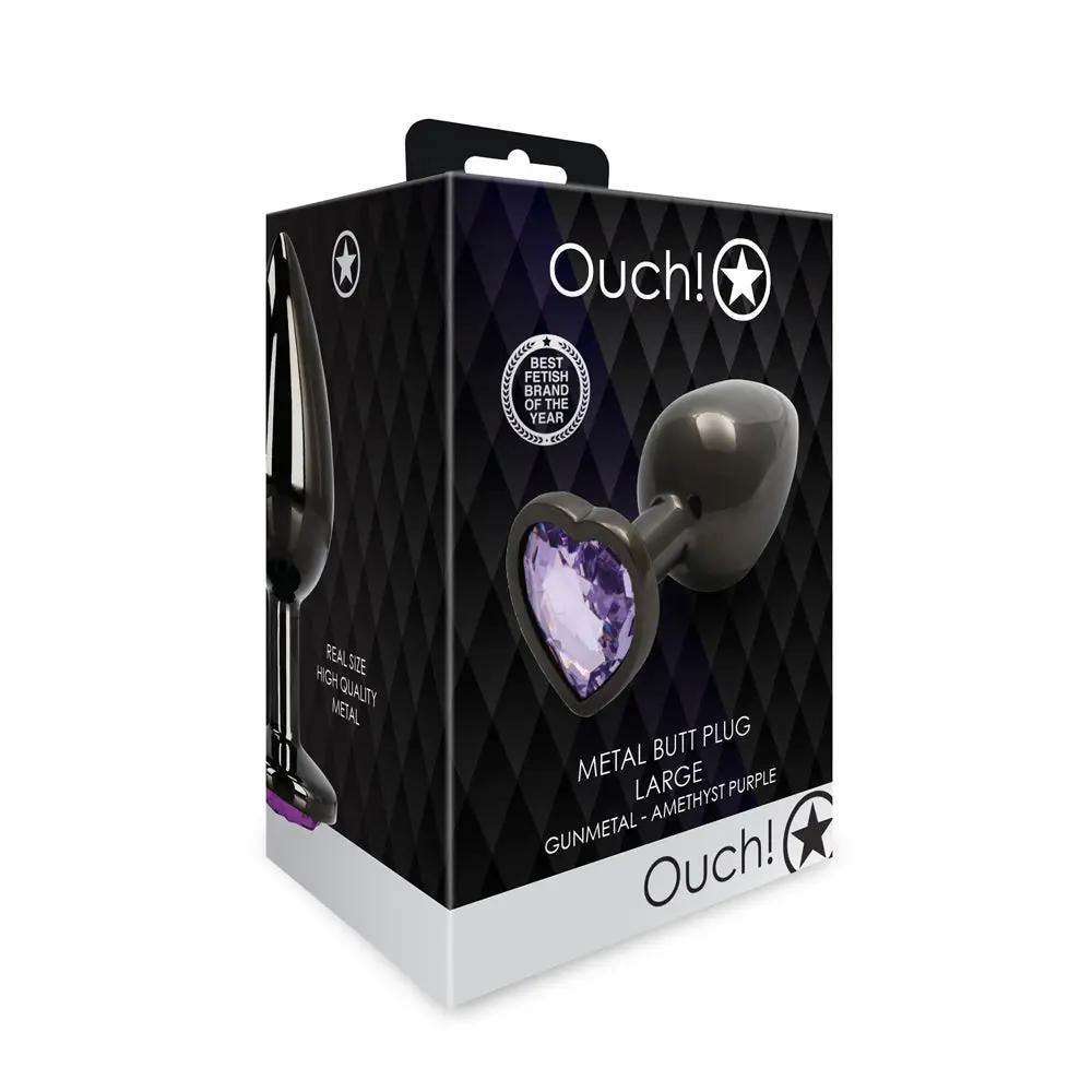 Ouch! Heart Gem Butt Plug Large Gunmetal/Amethyst by Shots