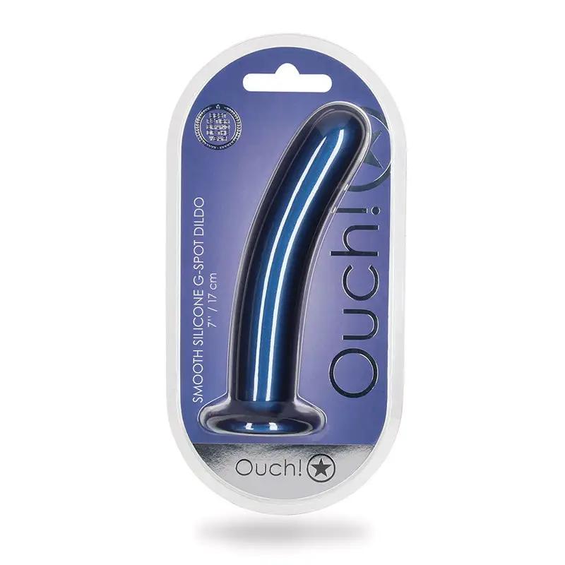 Ouch! Smooth Silicone 7 in. G-Spot Dildo Metallic Blue by Shots