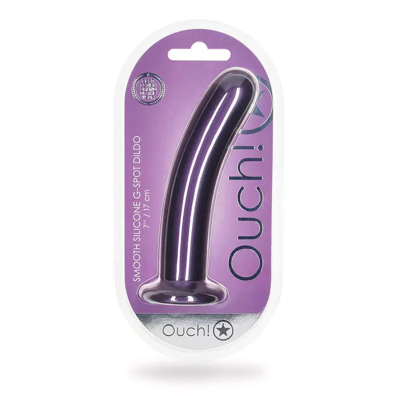 Ouch! Smooth Silicone 7 in. G-Spot Dildo Metallic Purple by Shots
