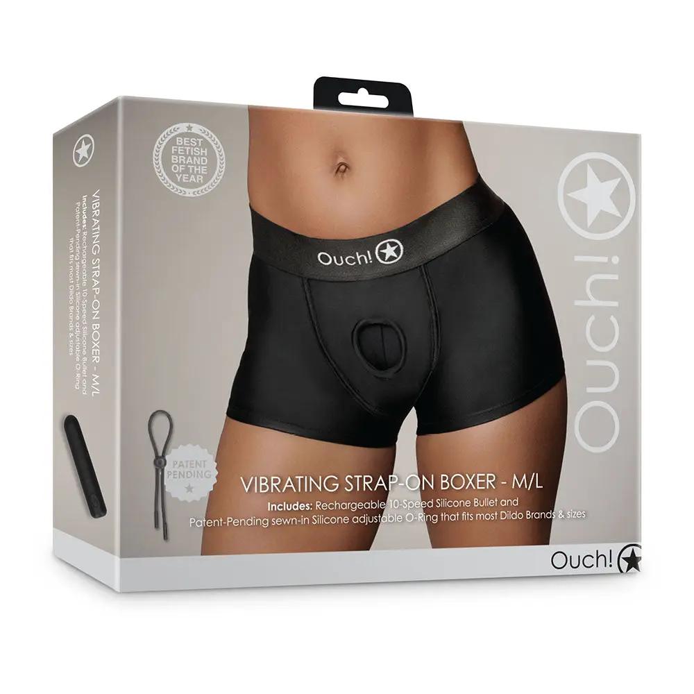 Ouch! Vibrating Strap-on Boxer Black M/L by Shots