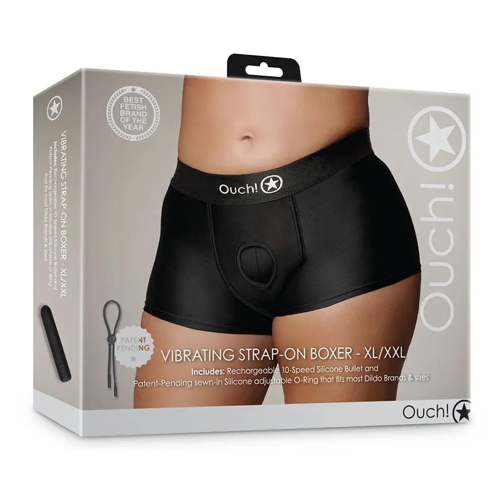 Ouch! Vibrating Strap-on Boxer Black XL/2XL by Shots