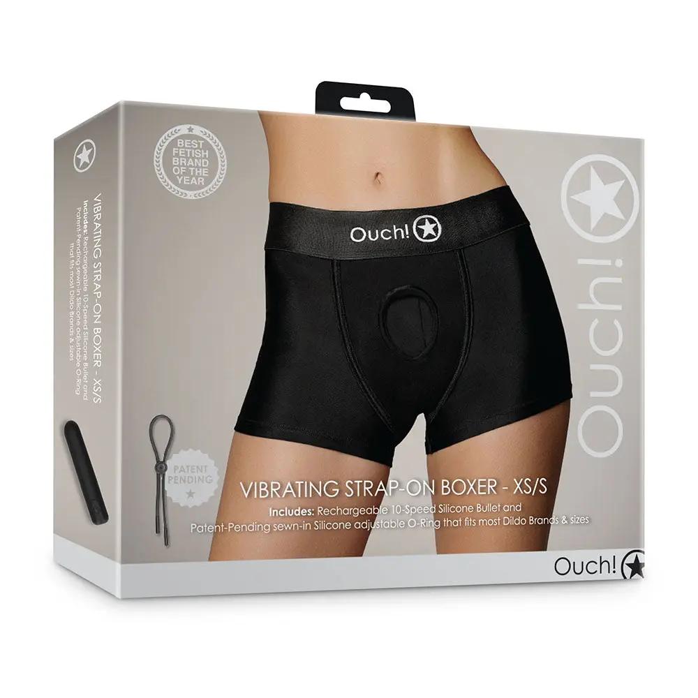 Ouch! Vibrating Strap-on Boxer Black XS/S by Shots