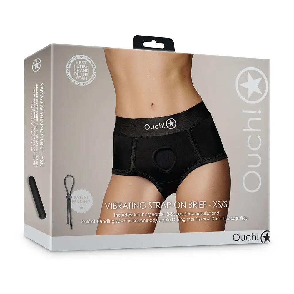 Ouch! Vibrating Strap-on Brief Black XS/S by Shots