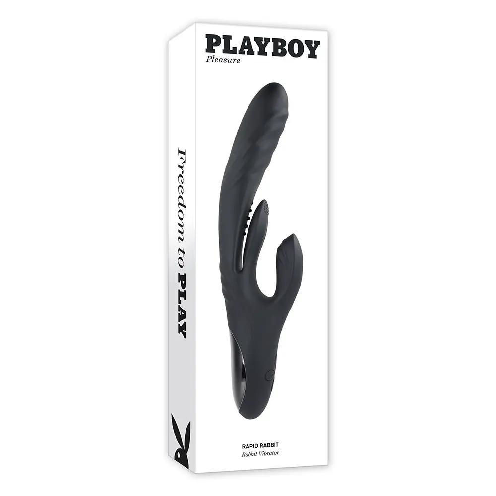 Playboy Rapid Rabbit Rechargeable Silicone Dual Stimulation Vibrator Black by Playboy
