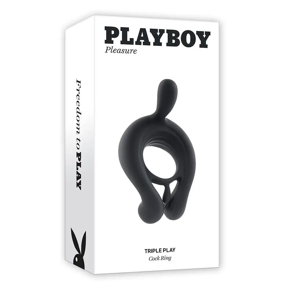 Playboy Triple Play Vibrating Cockring with Stimulator Black by Playboy