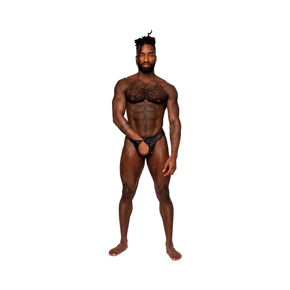 Male Power Sassy Lace Open Ring Thong Black S/M by Male Power