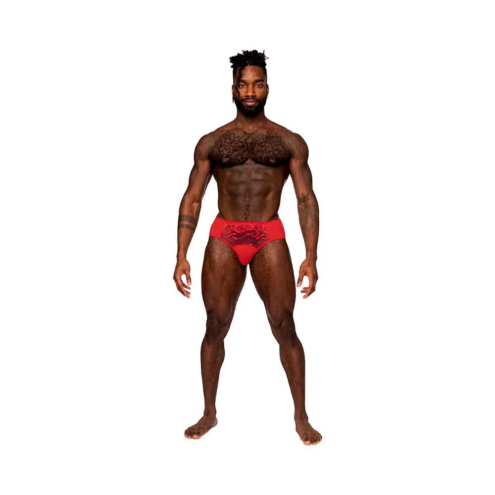 Male Power Sassy Lace Bikini Solid Pouch Red L by Male Power