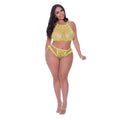 Magic Silk Love Star Halter Crop Bra & Cheeky Panty Set Neon Chartreuse Queen Size by Magic Silk