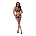 Magic Silk Rude Awakening Balconette Bra & Stirrup Thong Set Black L/XL by Magic Silk