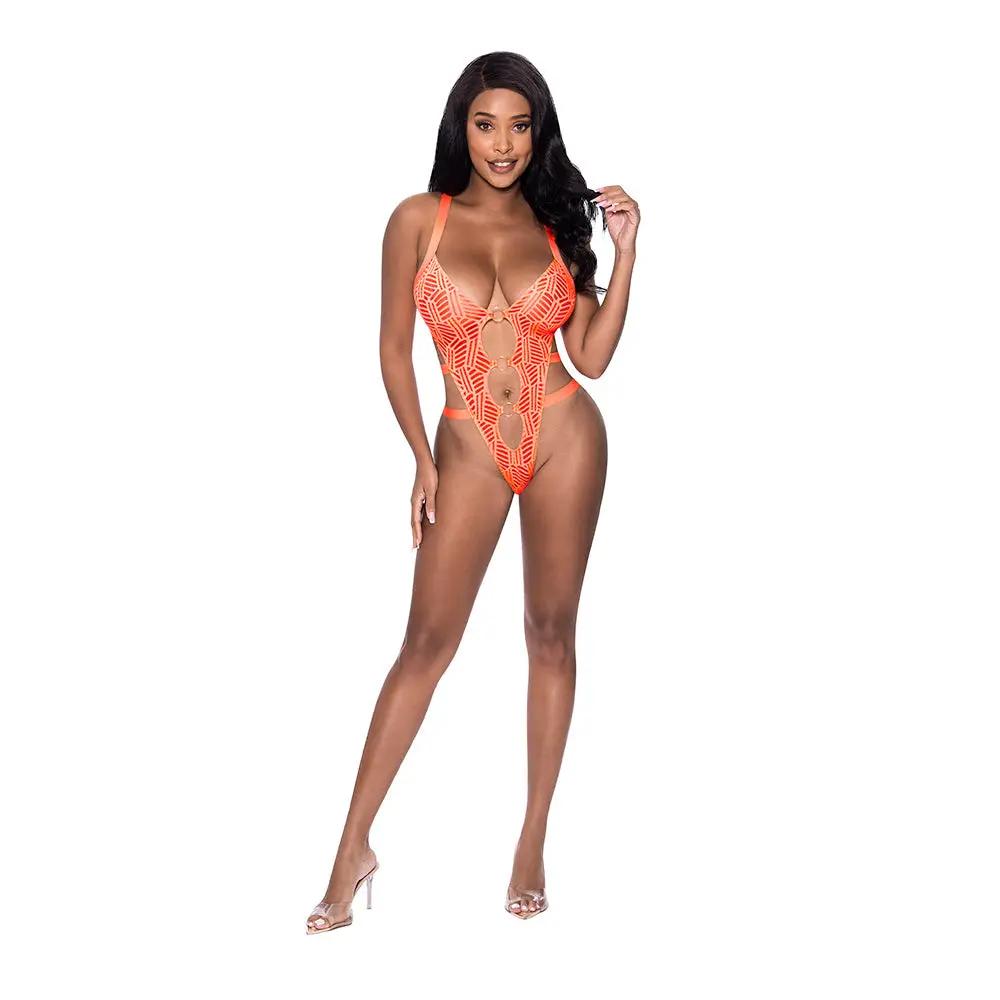 Magic Silk Rude Awakening Strappy Teddy Neon Orange S/M by Magic Silk